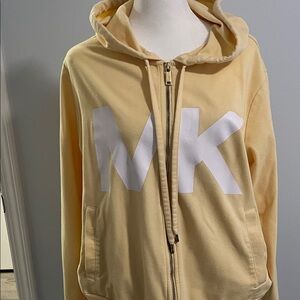Michael Kors Kids Pale Yellow Hooded Zip Jacket with White MK Logo